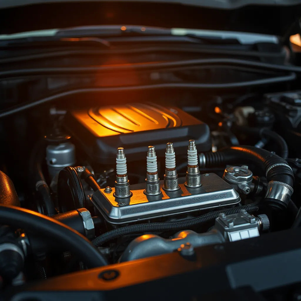Clean engine bay showing spark plug area and intake components under soft lighting