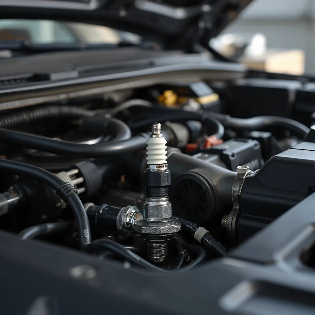 Close-up of spark plug and ignition coil in a clean engine bay